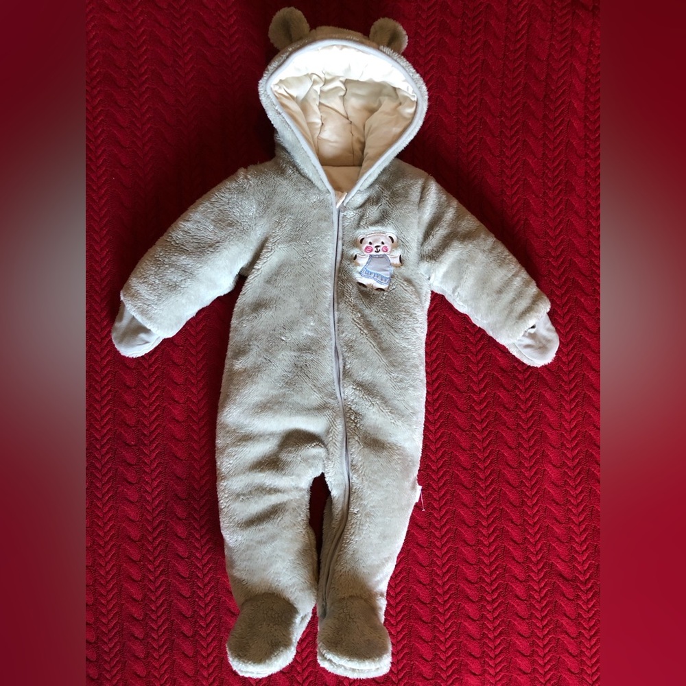 Baby Snowsuit 12 Months Hooded Jumpsuit Onesie Winter Outwear Grey